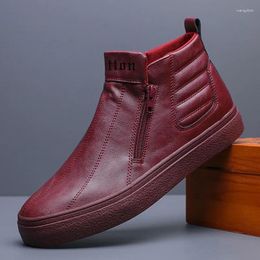 Casual schoenen heren herfst leer vier seizoenen hoge top dubbele rits met zachte zolen zapatillas de hombre 23086