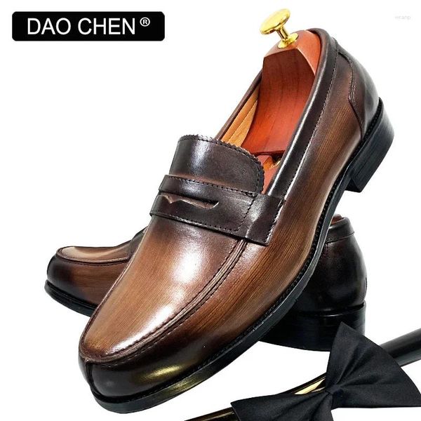 Chaussures décontractées pour hommes Black Penny Mandis habille homme bureau de mariage réel homme en cuir