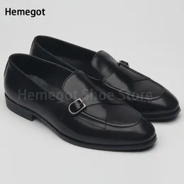 Chaussures décontractées Black Slip on Loafer Men de luxe Robe Backle Boucle Coute en cuir en cuir en cuir rond