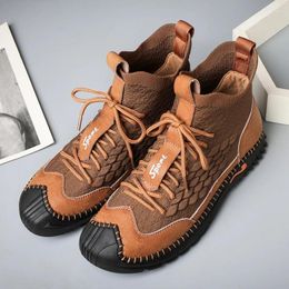 Casual schoenen herenlaarzen ademende sokken sneakers enkel mannen high -grade teen veiligheid retro hombres botas 2024