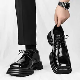 Casual Shoes Men's Fashion Genuine Leather Brand Designer Square Toe Shoe Party Prom Dresses Black Tide Platform Footwear Zapatos Mans