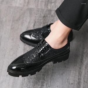 Zapatos Casuales Moda para Hombre Fiesta Discoteca Vestido Plataforma con Cordones Charol Brogue Zapato Negro Transpirable Caballero Calzado Zapato