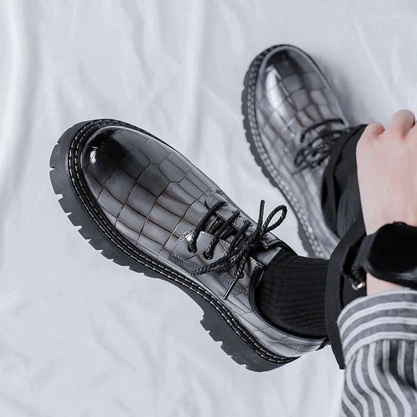 Zapatos Casuales Moda para Hombre Suela Gruesa Cuero Negocios con Cordones Oxford Negro Plataforma Impermeable Altura de Boda