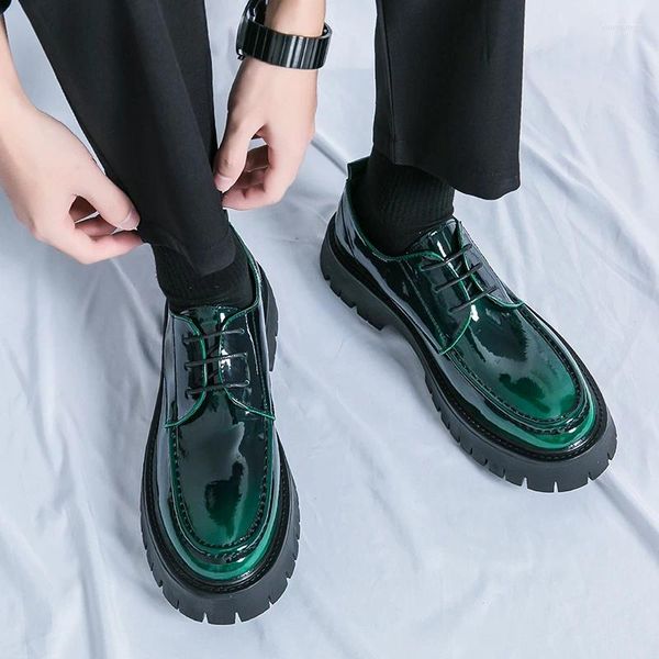 Chaussures décontractées en cuir à semelles épaisses pour hommes, chaussures d'affaires à lacets, Oxford vert noir, plateforme imperméable, hauteur de mariage