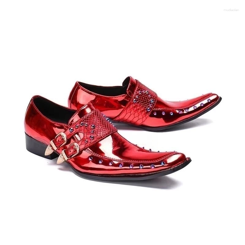 Casual Shoes Men's Formal Leather Pointed Toe Slip On Dress Wedding Show Low Heel äkta för män