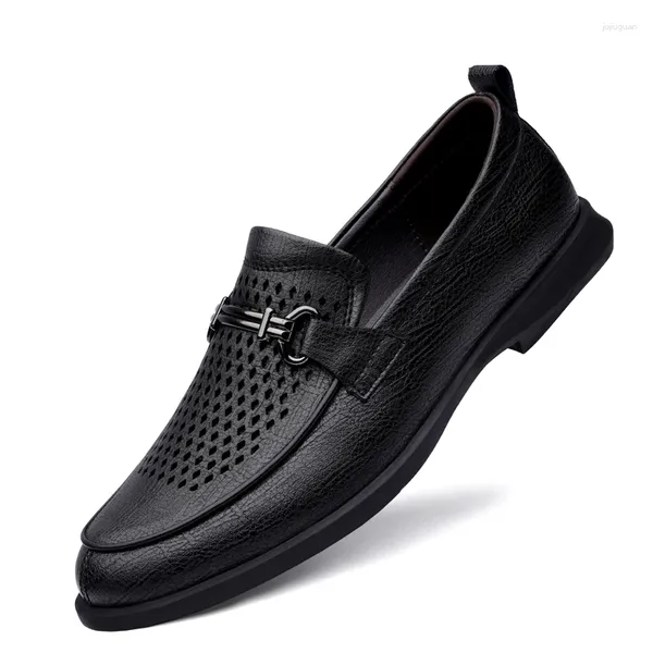 Chaussures décontractées Genue en cuir authentique Business formel Forme Houstable Houes Hollow Summer Oxfords For Men Dress Locs blancs