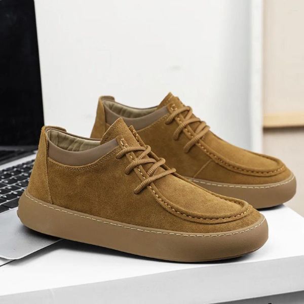 Chaussures décontractées en cuir véritable pour hommes, bottines rétro à lacets, en velours inversé, basses, originales