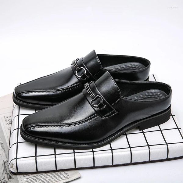 Chaussures décontractées Mocassins demi-pantoufles pour hommes en cuir verni mode d'affaires léger demi-glisser