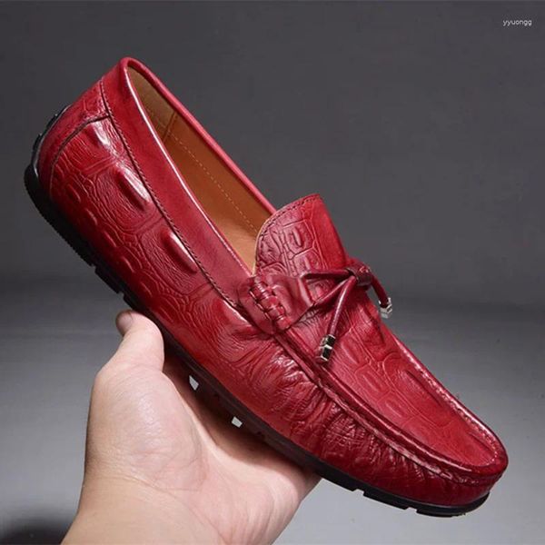 Zapatos casuales de calidad para hombres Patrón de cocodrilo Genuino cuero de cuero Slolar Slip On Conducir Car Leisure Man