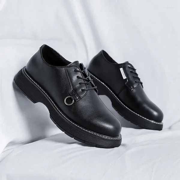 Chaussures décontractées pour hommes Japon Karajuku Corée de style coréen streetwear vintage épaisse plate-forme de robe masculine en cuir authentique