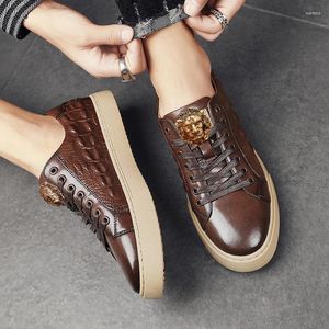 Casual schoenen heren veter alligator in reliëf platte leer comfortabele sneakers a21