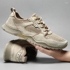 Chaussures décontractées en maille de cuir pour hommes, adaptées aux vêtements d'été, respirantes et résistantes à l'usure, grande taille en peau de porc