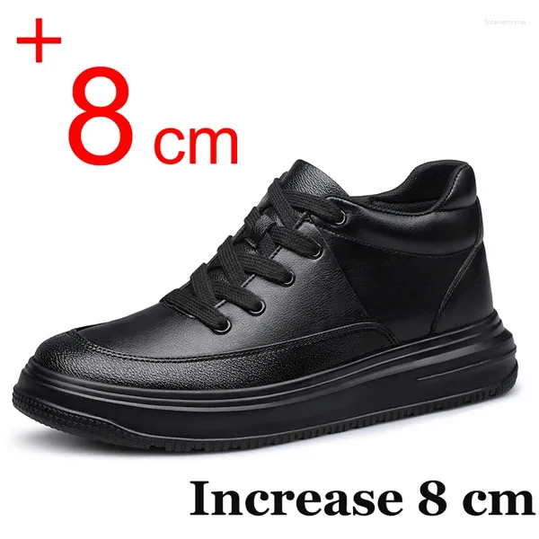 Chaussures décontractées baskets en cuir masculin ascenseur de hauteur noire augmentant les hommes 6 cm 8cm de lifting blanc masculino plus grand