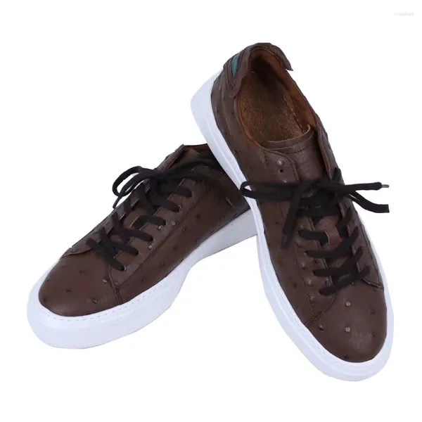 Zapatos casuales para hombre, ocio, cuero de avestruz, hombre genuino, diseñadores de lujo, Otoño Invierno, con cordones, resistentes al desgaste, zapatillas de deporte para hombres de negocios