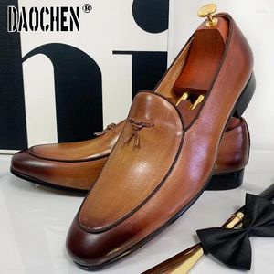 Chaussures décontractées Locs masculins Brun Brown Pabillons Elegant Mens Robe Slip au bureau Marriez en cuir authentique pour les hommes