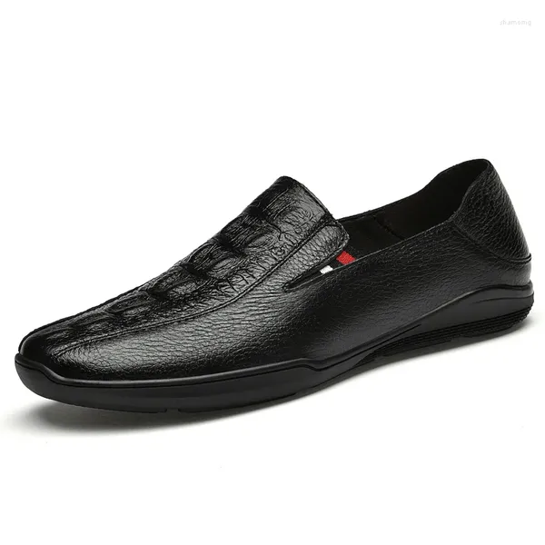 Chaussures décontractées Locs masculins Robe uniforme Driving Penny Loafer Flats Cow en cuir authentique Low-top Slip on pour les busnes de loisirs masculins