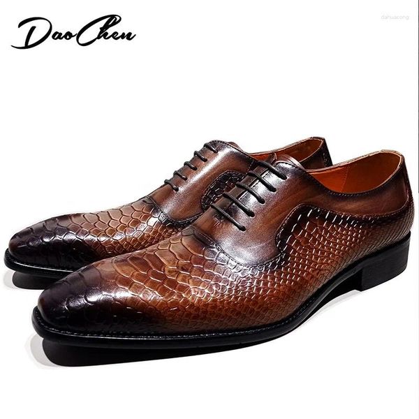 Chaussures décontractées pour hommes Oxford Coffee Black Snake Print Formal Mens Robe Bureau Bureau de mariage