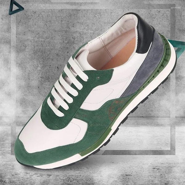 Zapatos casuales Zapatillas de deporte para hombre Diseño de cuero genuino Original con cordones Oxfords blancos y verdes mezclados al aire libre para hombres