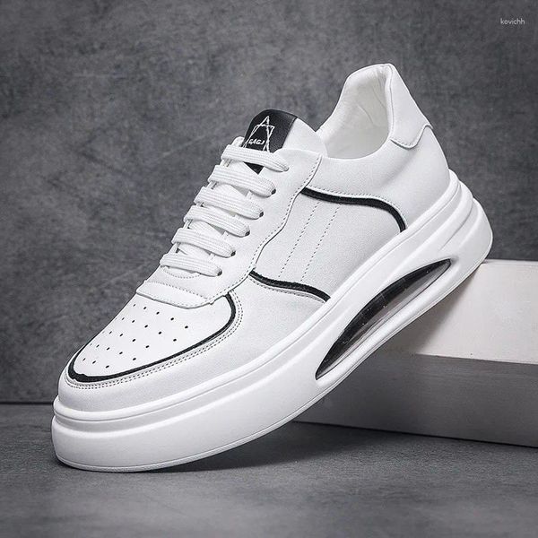 Zapatos casuales blancos para hombres transpirables planseros de cuero de cuero calzado para el aire de aire de aire de aire