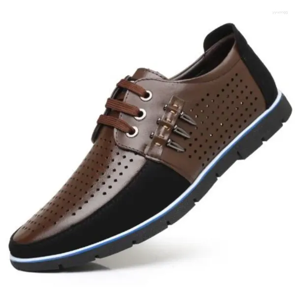 Chaussures décontractées pour hommes, avec trous tendance, respirabilité, taille 48, en cuir, à lacets, intérieur surélevé, unique, H308