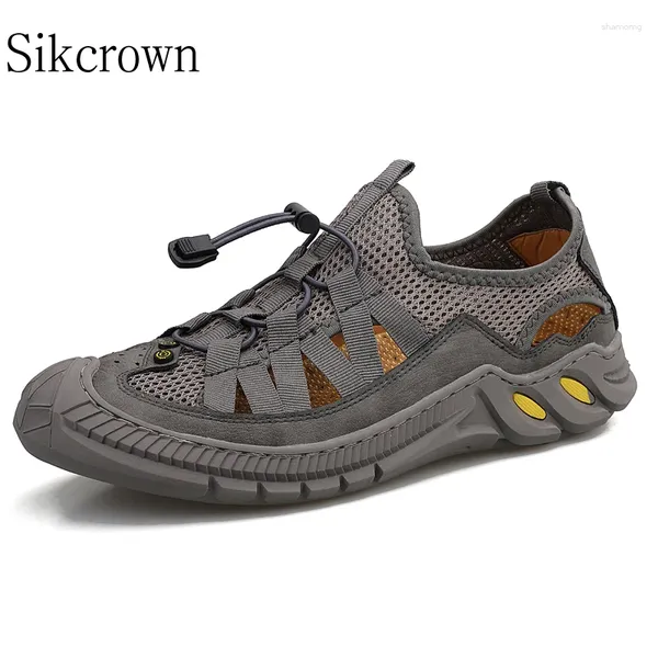 Zapatos informales sandalias hechas a mano de verano al aire libre al aire libre de alta calidad cómoda playa suave wading sneakers gris talla 38-46