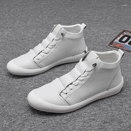 Casual schoenen mannen schoen echt leer hightop trend bord sport kleine witte platte zapatilla