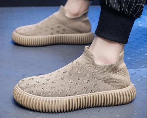 Chaussures décontractées hommes baskets respirantes à fond plat épais tricots en tricot rond