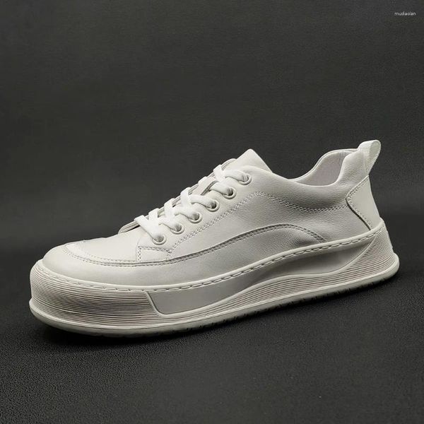 Chaussures décontractées pour hommes baskets de haute qualité en cuir authentique mode épais semestré sport blanc jogging