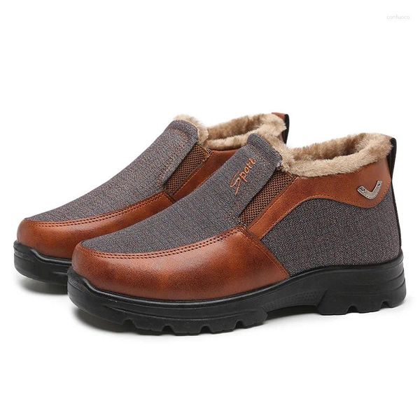 Chaussures décontractées hommes baskets en cuir Pu confortable en peluche fourrure cheville chaude pour bottes sans lacet chaussures couleur unie Zapatos