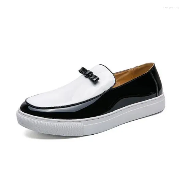 Zapatos Casuales Hombres Mocasines Sin Cordones Blancos Y Negros Vulcanizados Charol Para Chaussures Pour Hommes Primavera