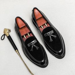 Chaussures décontractées pour hommes, mode robe de soirée de mariage, glands en cuir originaux, Chaussure de conduite noire à enfiler, mocassins à plateforme