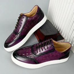 Chaussures décontractées pour hommes en cuir authentique pourpre plats baskets à lacets automne-up Alligator Print Quality Oxford pour hommes