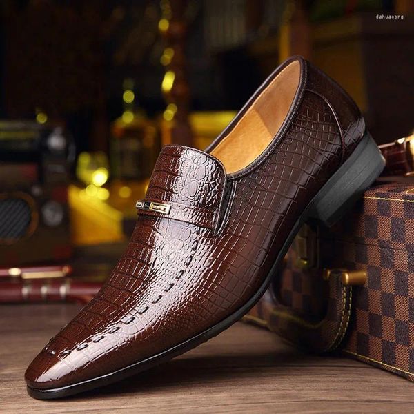 Zapatos informales para Hombre, PU, lujo, patrón de cocodrilo, vestido de negocios, Zapato Social de cuero, calzado de boda para Hombre