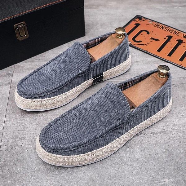 Zapatos informales para hombre, pisada en el puño con un pie de pana para hombre, moda clásica, suela de lino, estilo pescador 2024