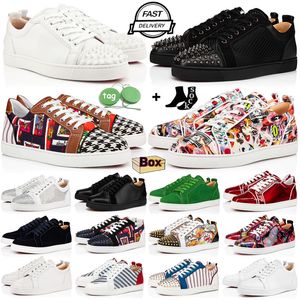 Fondos rojos Zapatos casuales de diseñador Mocasines de cuero de corte blanco y negro Placa vintage de lujo con cordones Zapatillas deportivas planas Zapatillas bajas Hombres Mujeres Zapatos de vestir con caja