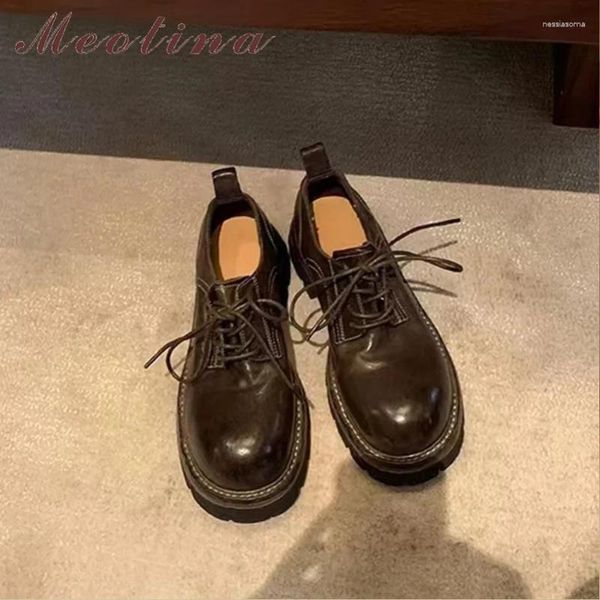 Zapatos casuales meotina mujer mocasines plataforma redonda de puntas de cordones de encaje