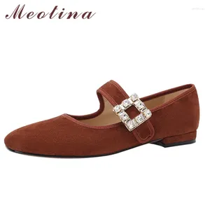 Casual schoenen Meotina vrouwen Mary Janes echt leer kristal plat vierkant teen dames schoenen veer herfst zwart rood big size 40