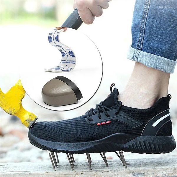 Zapatos casuales malla transpirable para hombres de diseño para hombres antideslizantes de acero diseño de punta de cordón sin deslizamiento de seguridad resistente a los pinchazos