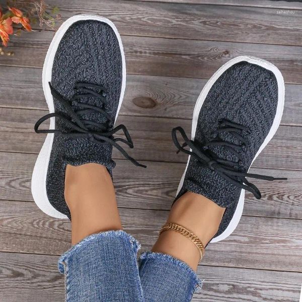 Zapatos casuales malla tacón bajo zapatillas de deporte para mujeres con cordones para adultos damas en venta 2024 costura de moda de primavera sólida vulcanizar