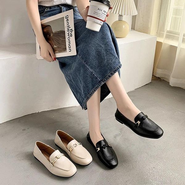 Chaussures décontractées Metal Boucle Oxfords Femme Flats Mocasins Square Toe Talons bas Loafers British Twist Bow-not de petit cuir Femmes