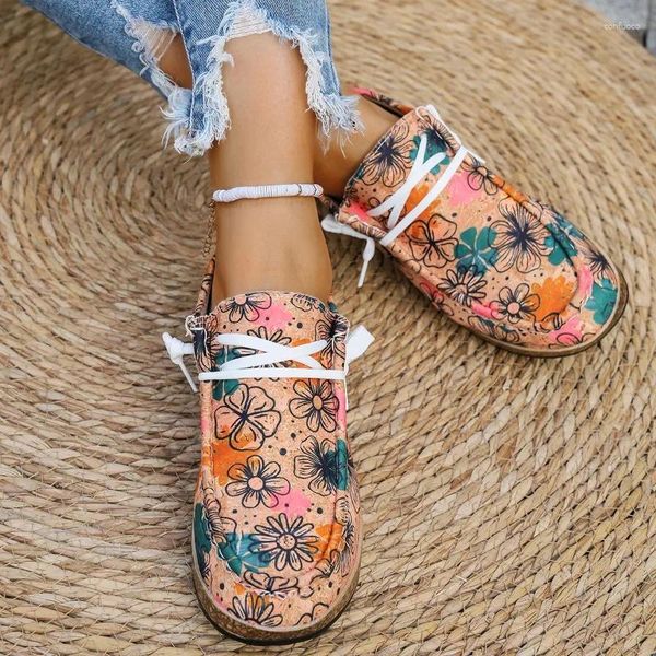 Chaussures décontractées microfibre à talon bas baskets pour femmes adultes à lacets en vente 2024 couleurs mixtes fleur vulcanize