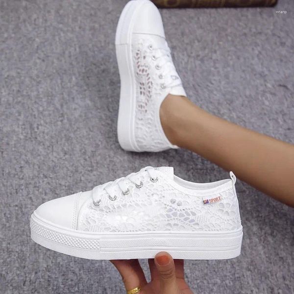 Chaussures décontractées Mid Heel Lace-Up Sneakers Solid Adulte Fadies 2024 High Quality Summer Hollow Women's Vulcanize Zapatos Deportivos