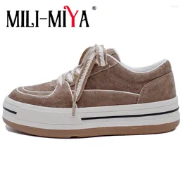 Chaussures décontractées MILI-MIYA arrivée couleur mixte épissage vache daim femmes baskets bout rond à lacets grande taille 34-40 Style fait à la main