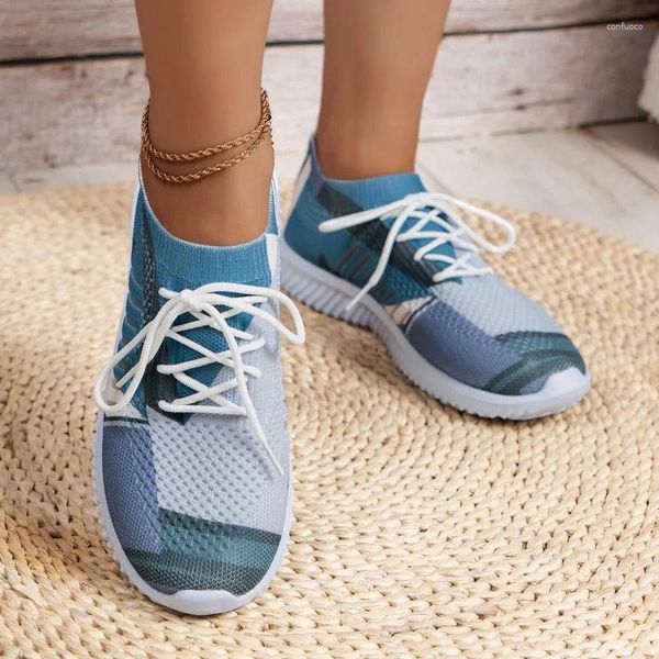 Chaussures décontractées couleurs mélangées pour femmes, baskets légères vulcanisées imprimées à lacets, respirantes, en vente, automne 2024