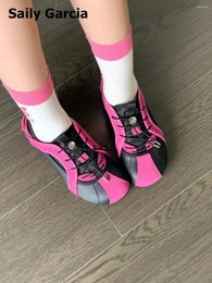 Chaussures décontractées couleurs mélangées bout rond en cuir microfibre femmes baskets Air maille mode sauvage Cool fille Style Sport 2024