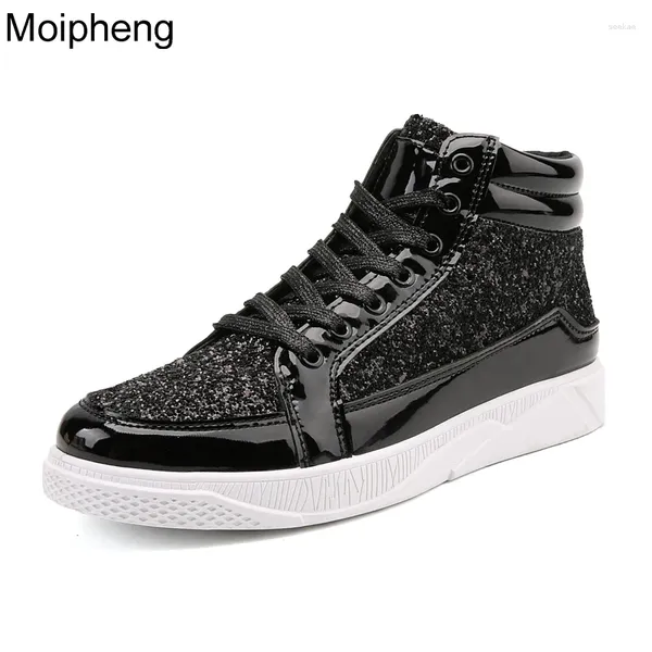 Chaussures décontractées Moipheng hommes noirs paillettes bling lacet up plateforme baskets mâle non glissant respirant zapatillas hombre