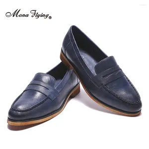 Casual Schoenen Mona Flying Dames Echt Leer Penny Loafers Flats Elegante Comfortabele Amandel-teen Platte Voor Dames H618-4