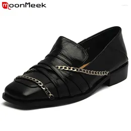 Casual schoenen moonmeek 2024 aankomst Loafers vrouwen echte lederen ketting mode flat comfortabele lente single