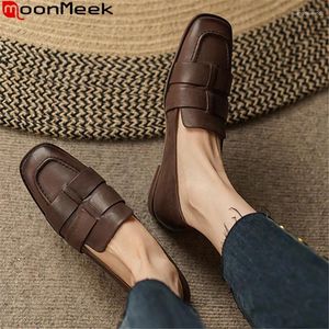 Chaussures décontractées MoonMeek 2024 mocassins en cuir véritable chaussures plates femme rétro dames robe haut vente sans lacet solide