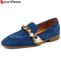 Casual schoenen moonmeek 2024 riband dames rond teen jurk loafers kind suède flats vrouw retro slip op vast